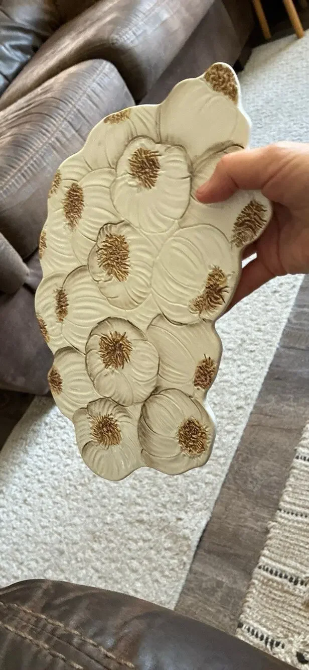 Italian Majolica 3D Detailed Ceramic White Brwn 7436 Wall Plaque Trivet 12” X 7”